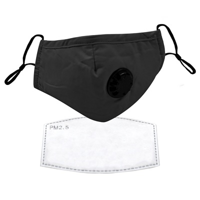 5 x Black Washable Cotton Face Masks Coverings With Filters & Valves 5 x Black Washable Cotton Face Masks Coverings With Filters & Valves